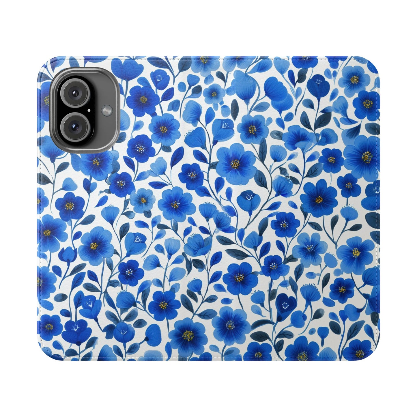 Blue Floral Pattern Flip Cases for Phones, Elegant Phone Wallet, Gift for Her, Stylish Phone Covers, Mother's Day Gift, Business Card Holder