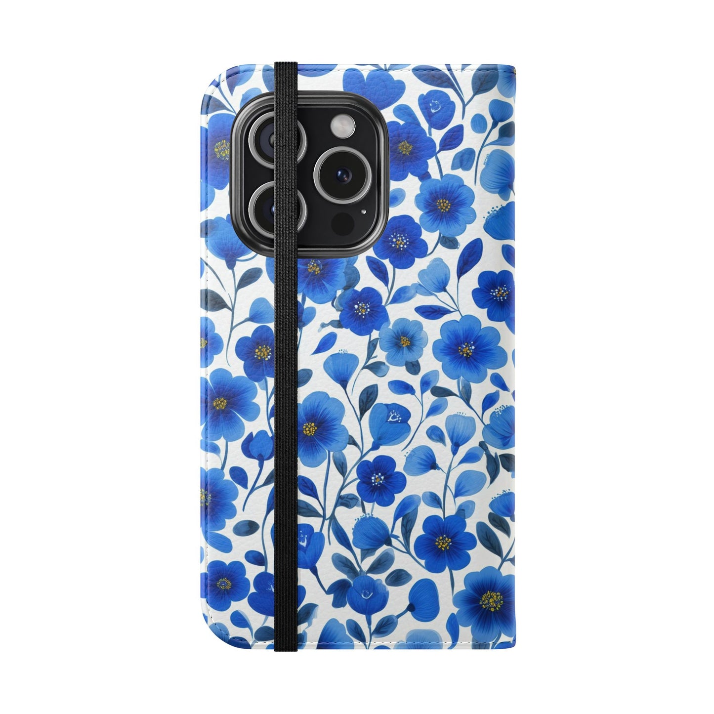 Blue Floral Pattern Flip Cases for Phones, Elegant Phone Wallet, Gift for Her, Stylish Phone Covers, Mother's Day Gift, Business Card Holder