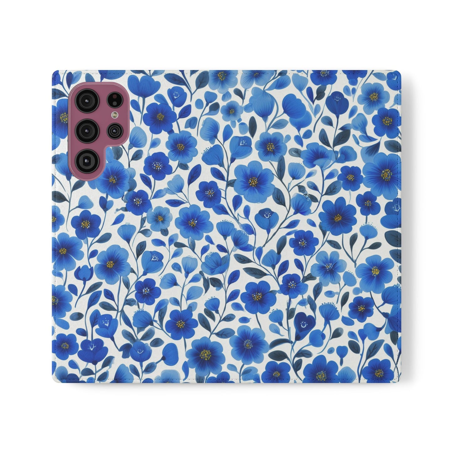 Blue Floral Pattern Flip Cases for Phones, Elegant Phone Wallet, Gift for Her, Stylish Phone Covers, Mother's Day Gift, Business Card Holder