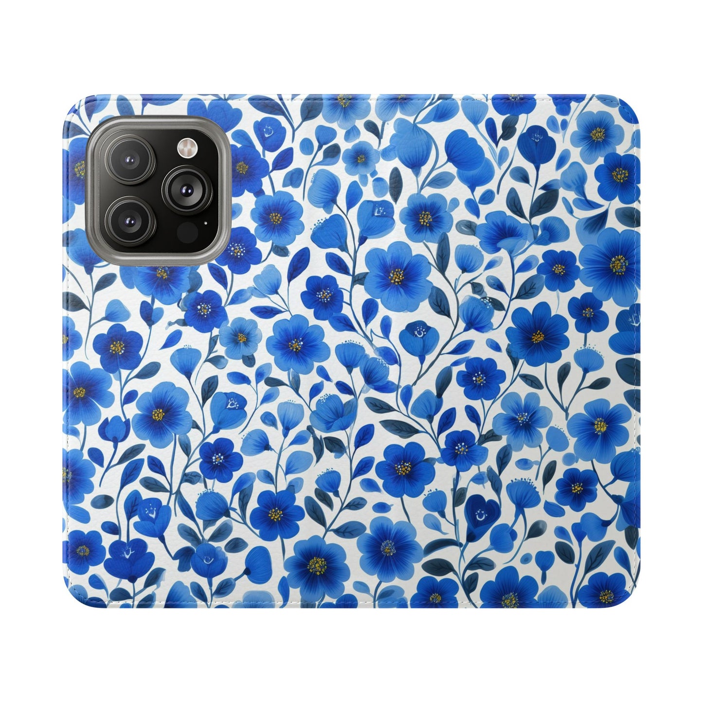 Blue Floral Pattern Flip Cases for Phones, Elegant Phone Wallet, Gift for Her, Stylish Phone Covers, Mother's Day Gift, Business Card Holder