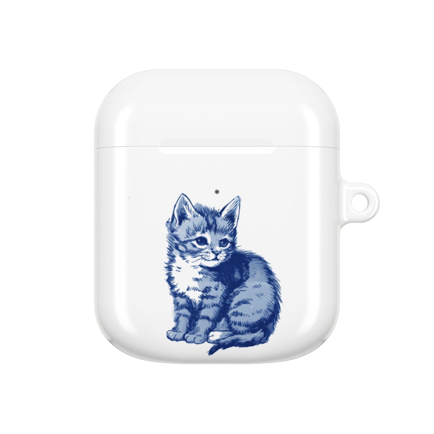 Dutch delft tile illustration of a little kitten AirPod Case Cover, Cute Pet Accessory, Trendy Tech Gift, Personalized Earbud Holder, Cat Lover Present, Feline Decor