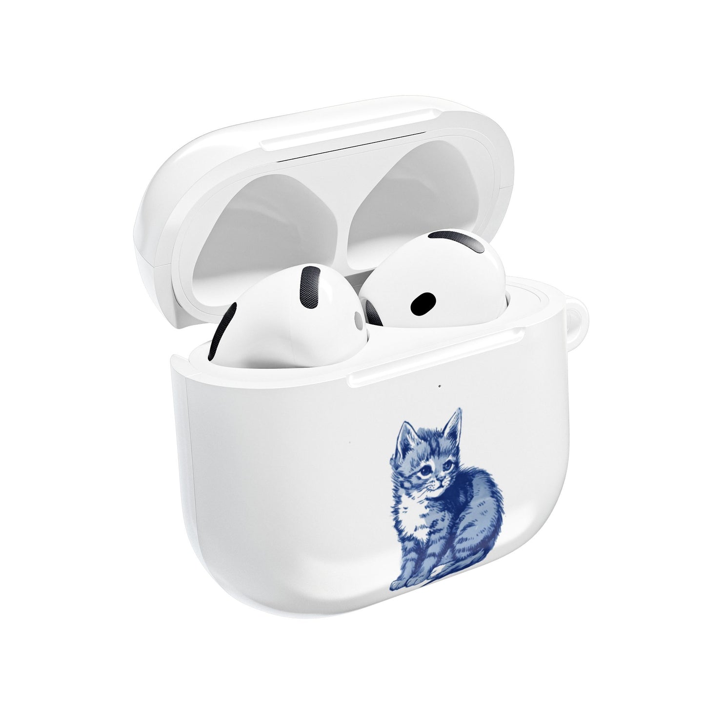 Dutch delft tile illustration of a little kitten AirPod Case Cover, Cute Pet Accessory, Trendy Tech Gift, Personalized Earbud Holder, Cat Lover Present, Feline Decor
