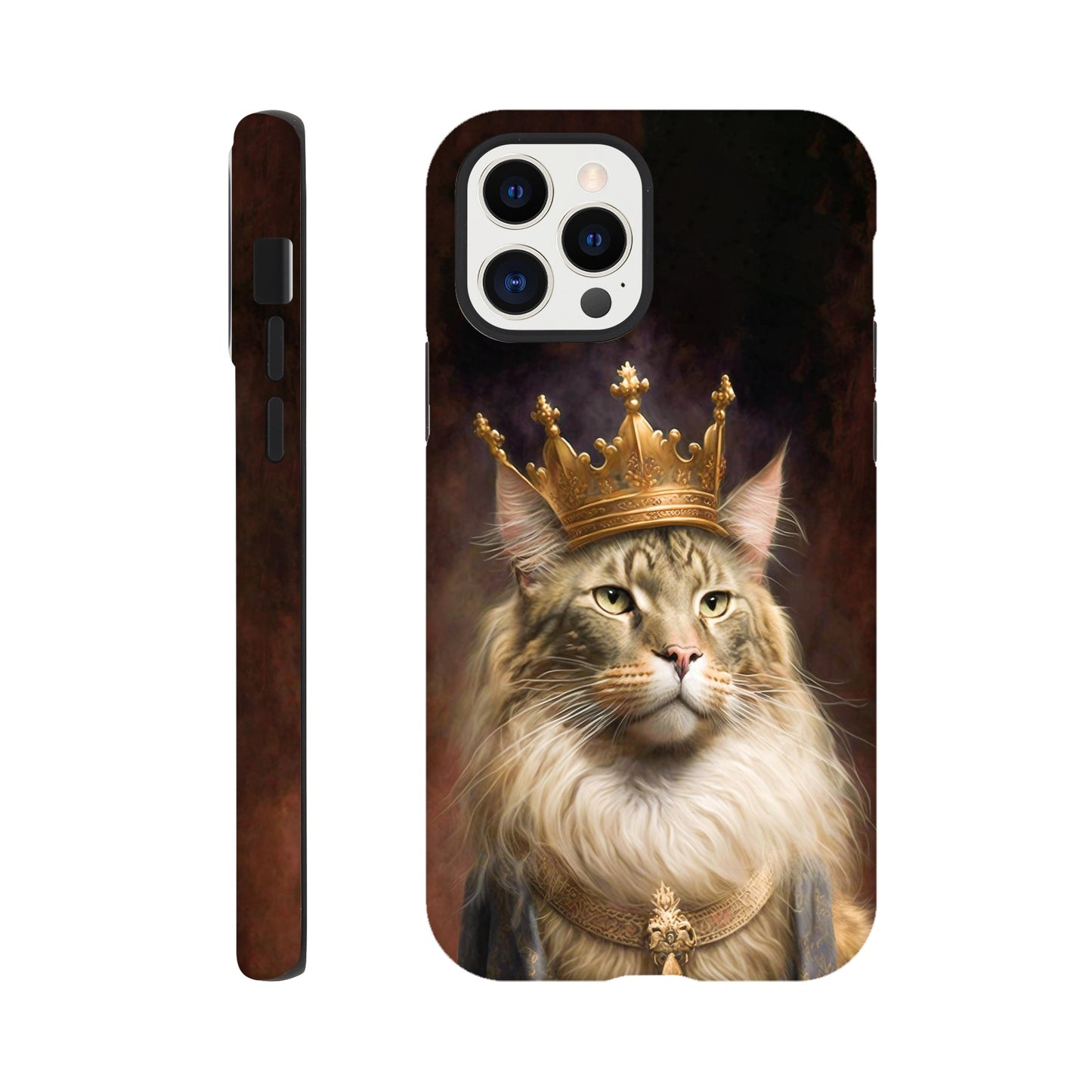 Renaissance painting of a Maine Coon with a king's crown - Phone case sturdy