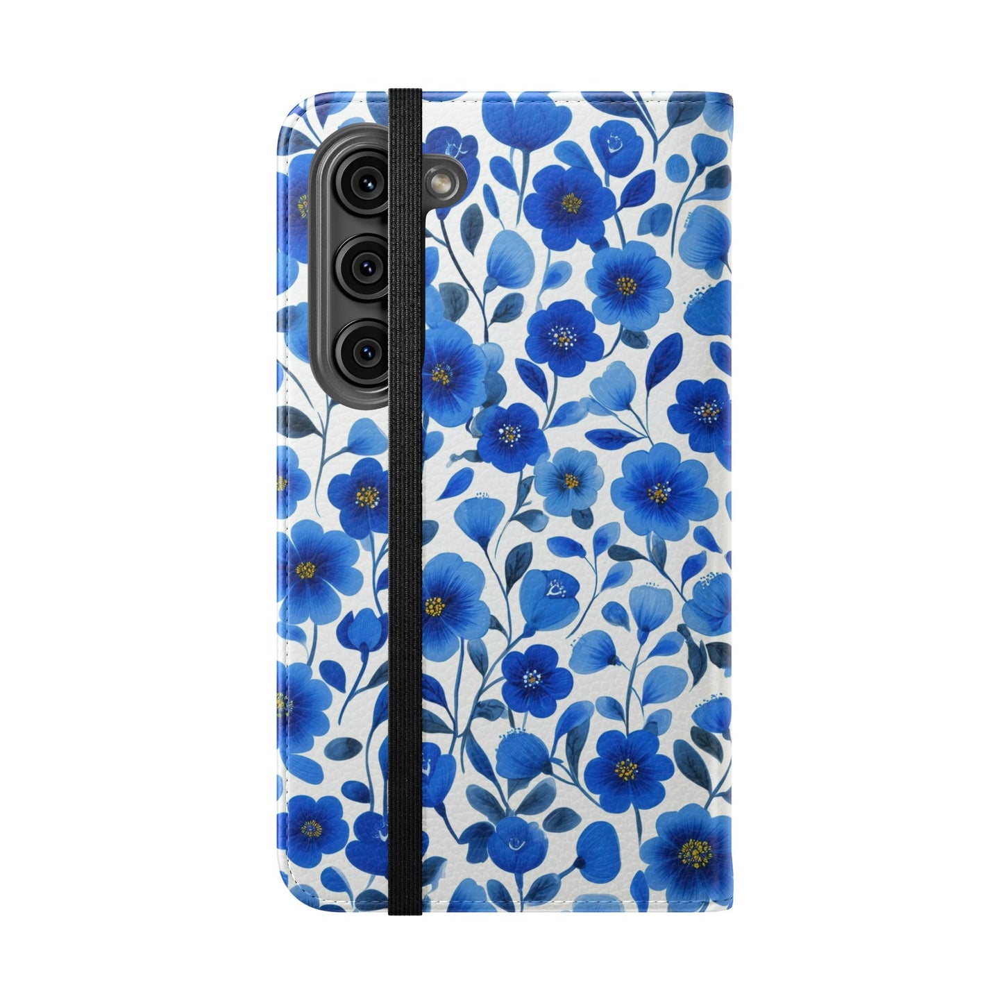 Blue Floral Pattern Flip Cases for Phones, Elegant Phone Wallet, Gift for Her, Stylish Phone Covers, Mother's Day Gift, Business Card Holder