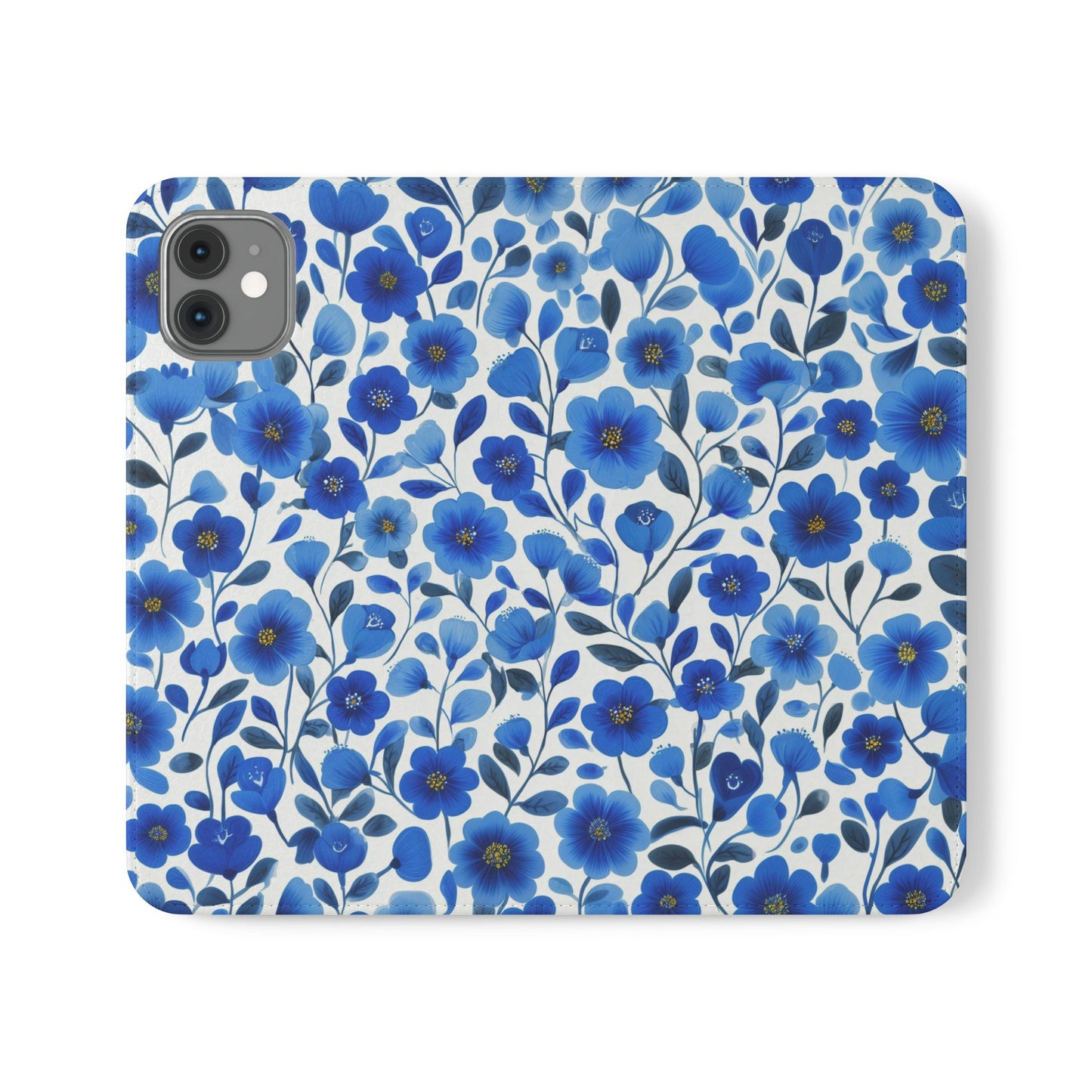 Blue Floral Pattern Flip Cases for Phones, Elegant Phone Wallet, Gift for Her, Stylish Phone Covers, Mother's Day Gift, Business Card Holder