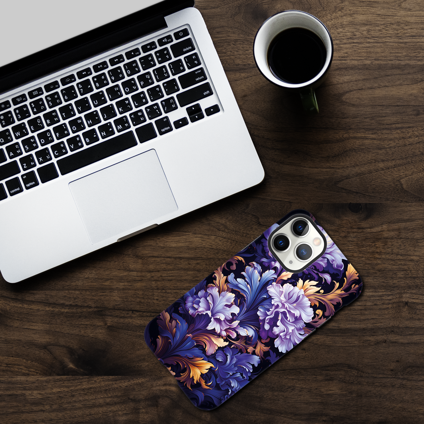 Purple flower art deco pattern- Phone Case sturdy