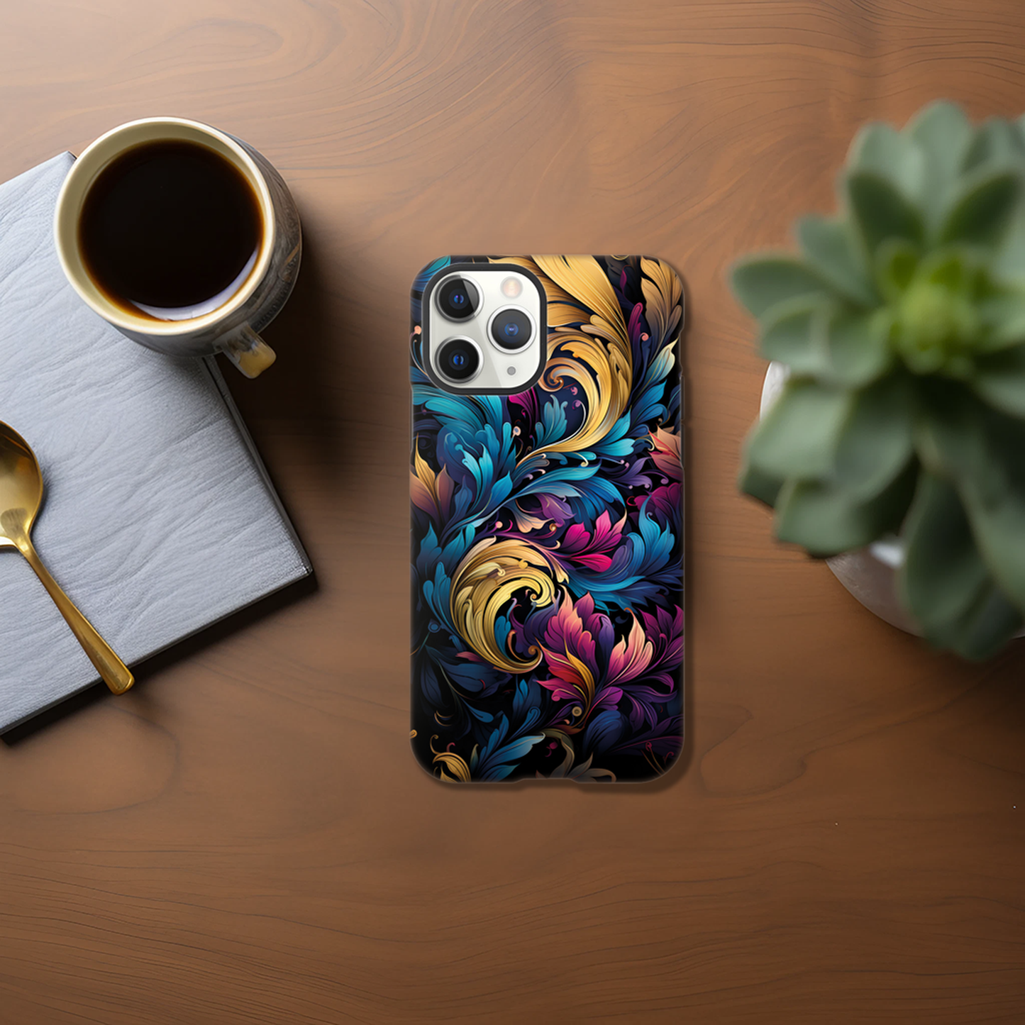 colourful leaves pattern art deco pattern- Phone Case sturdy