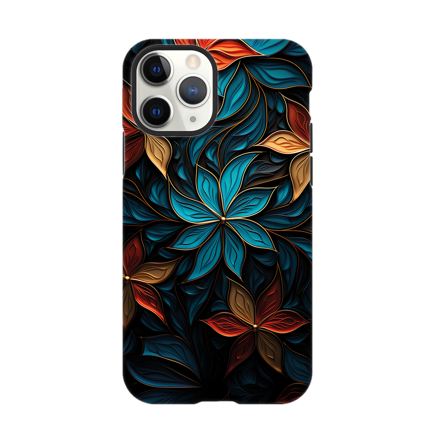 Blue and red flower art deco pattern- Phone Case sturdy