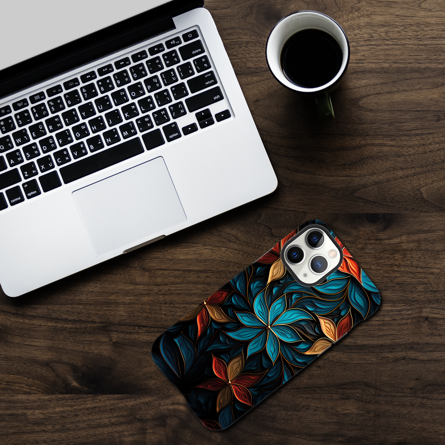 Blue and red flower art deco pattern- Phone Case sturdy