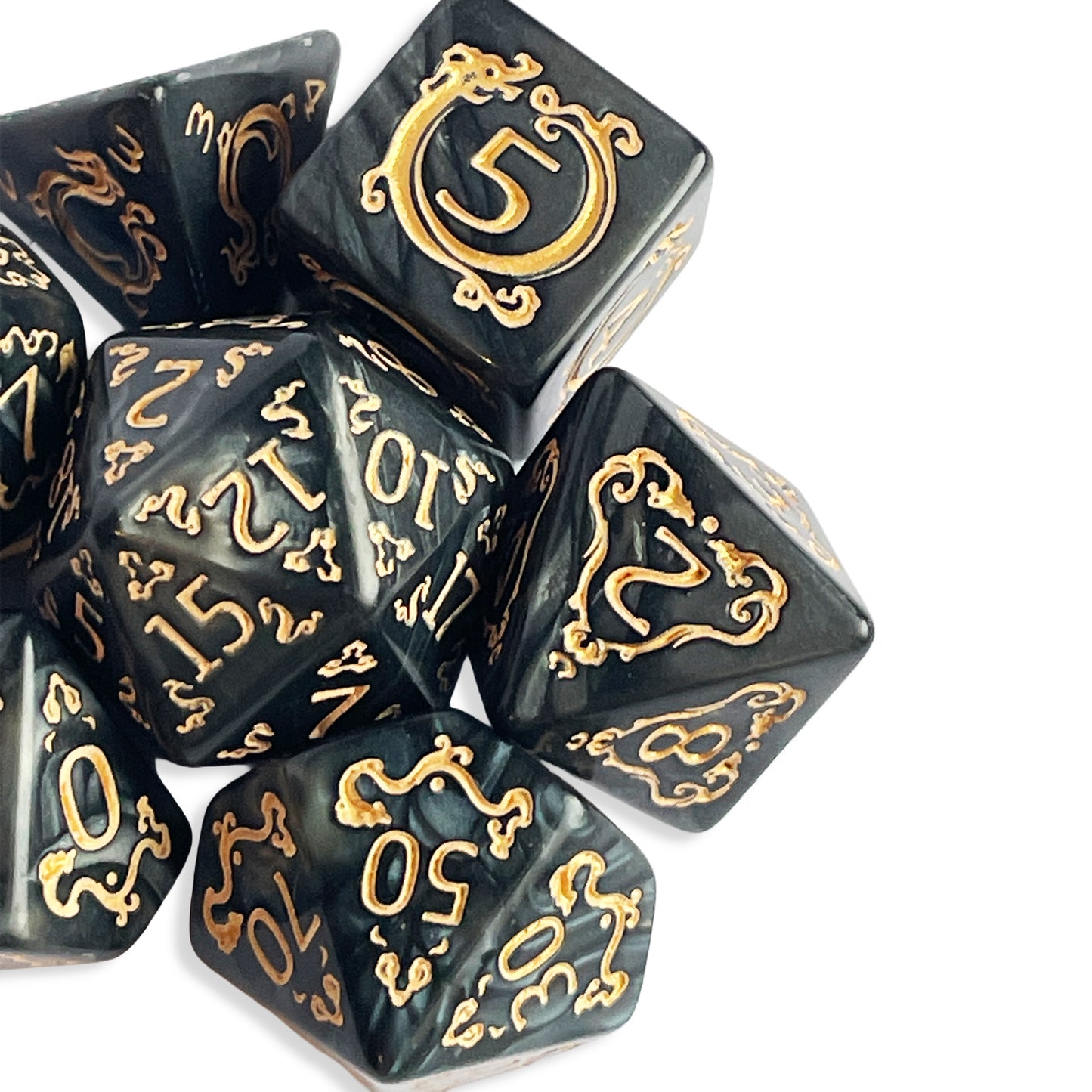 Pearl Black D&D Dice | Glossy Black RPG Dice Set