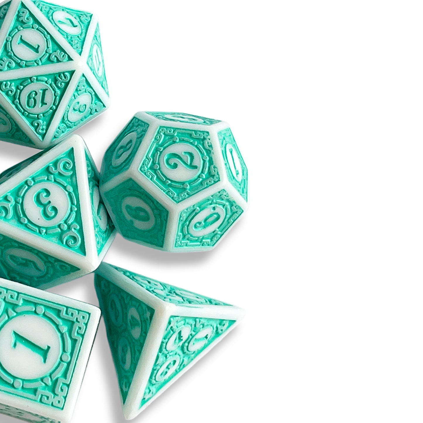 White & Aqua Blue Sea Green D&D Dice | Polyhedral RPG Dice Set