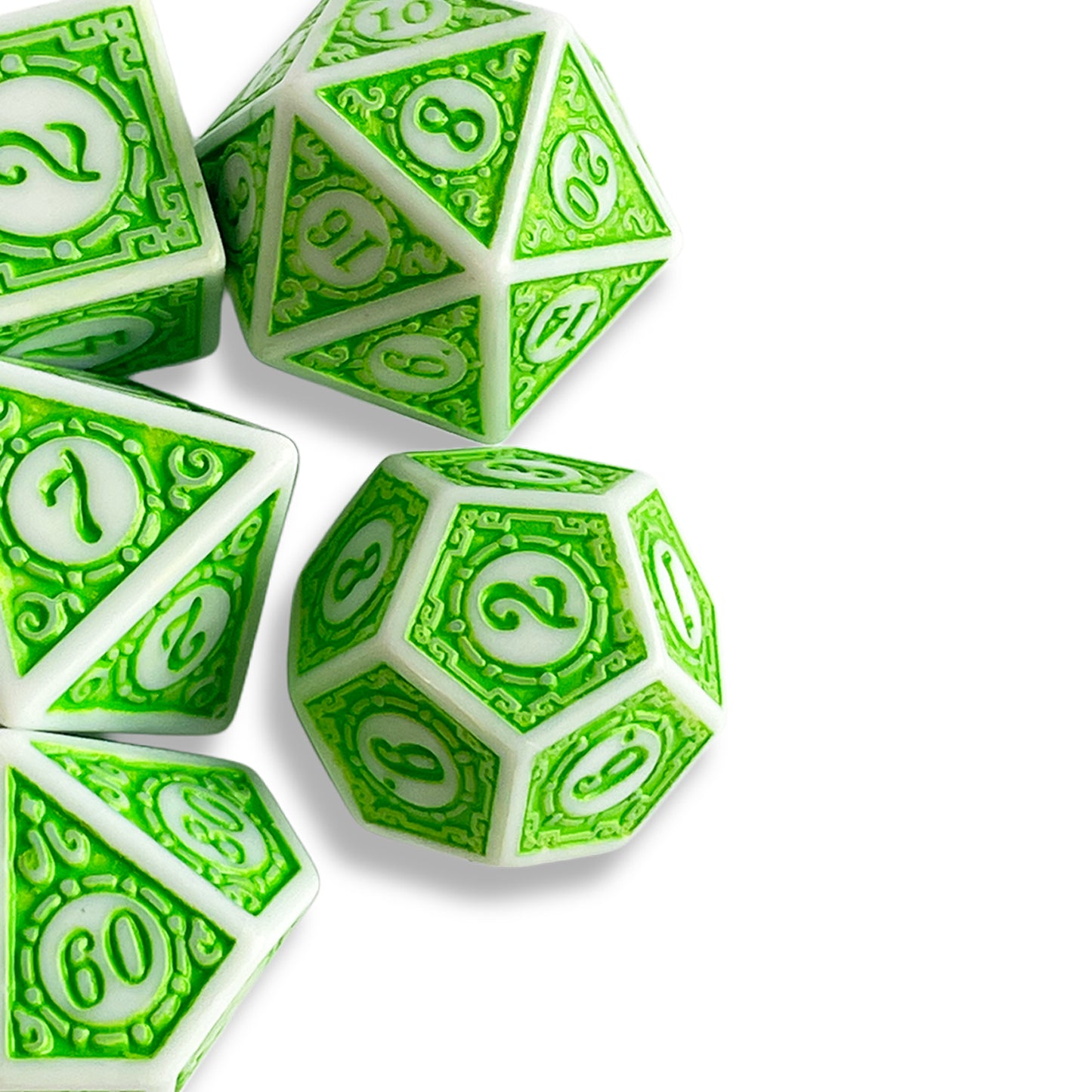 White & Green D&D Dice Set | Fantasy Polyhedral RPG Dice