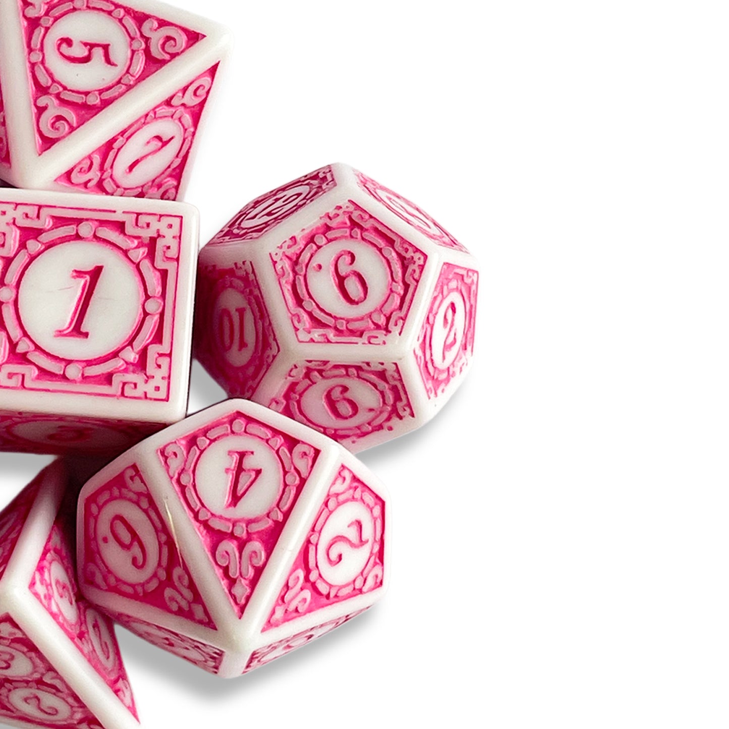 White & Pink D&D Dice Set | Polyhedral Dungeons & Dragons Dice