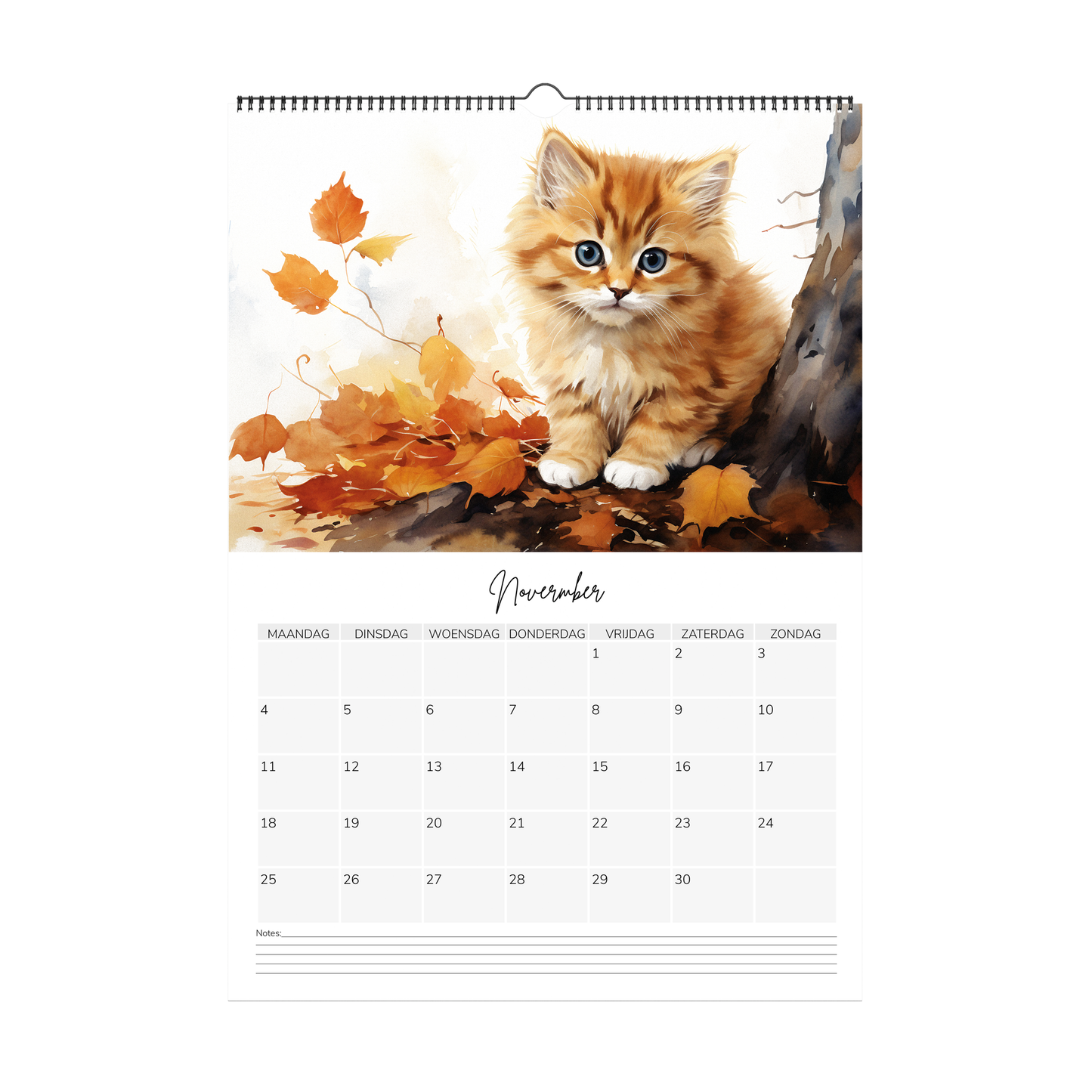 Watercolour kitten Calendar 2024