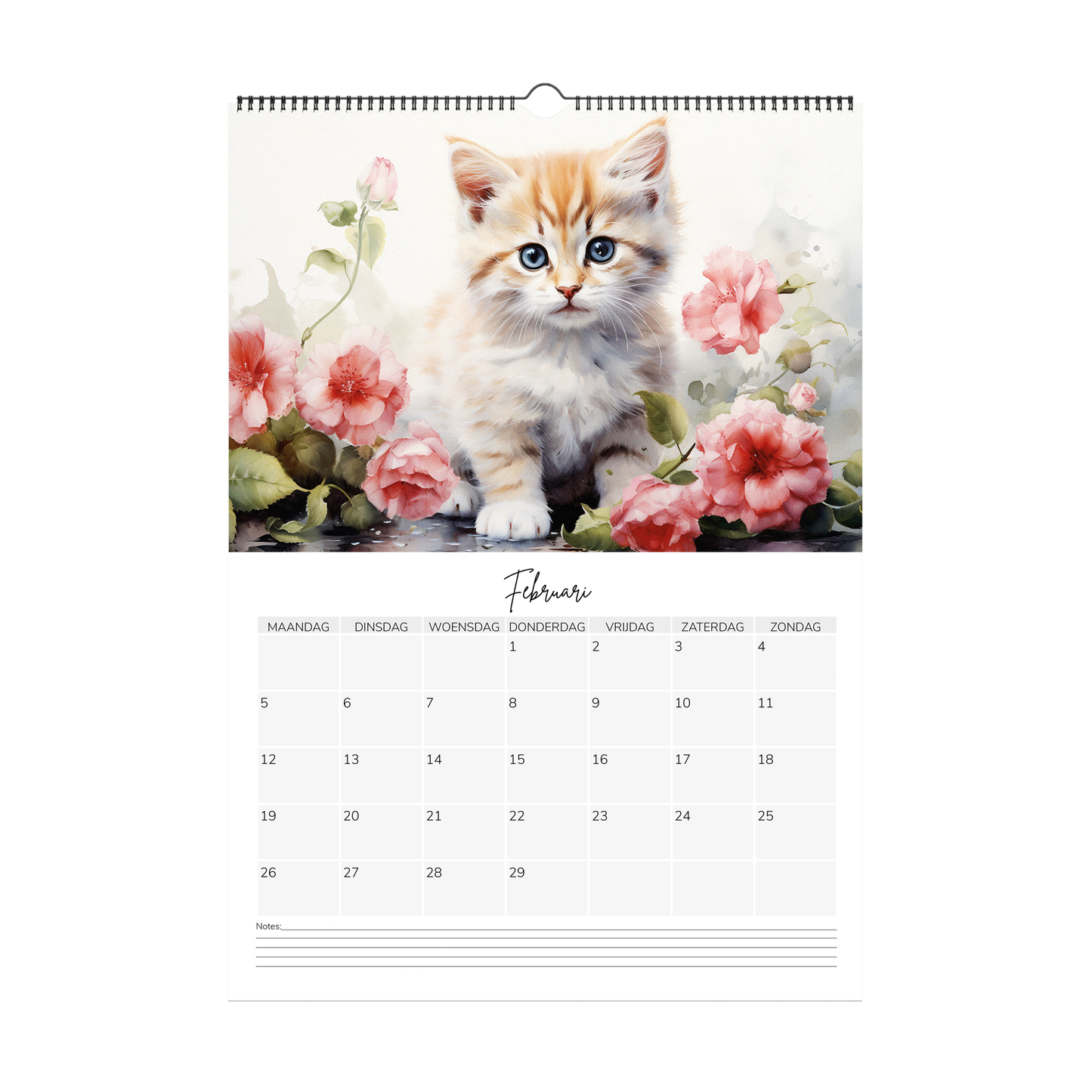 Watercolour kitten Calendar 2024