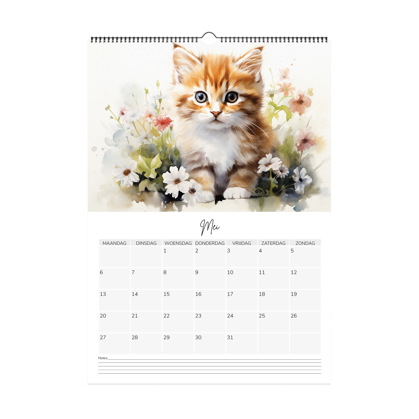 Watercolour kitten Calendar 2024