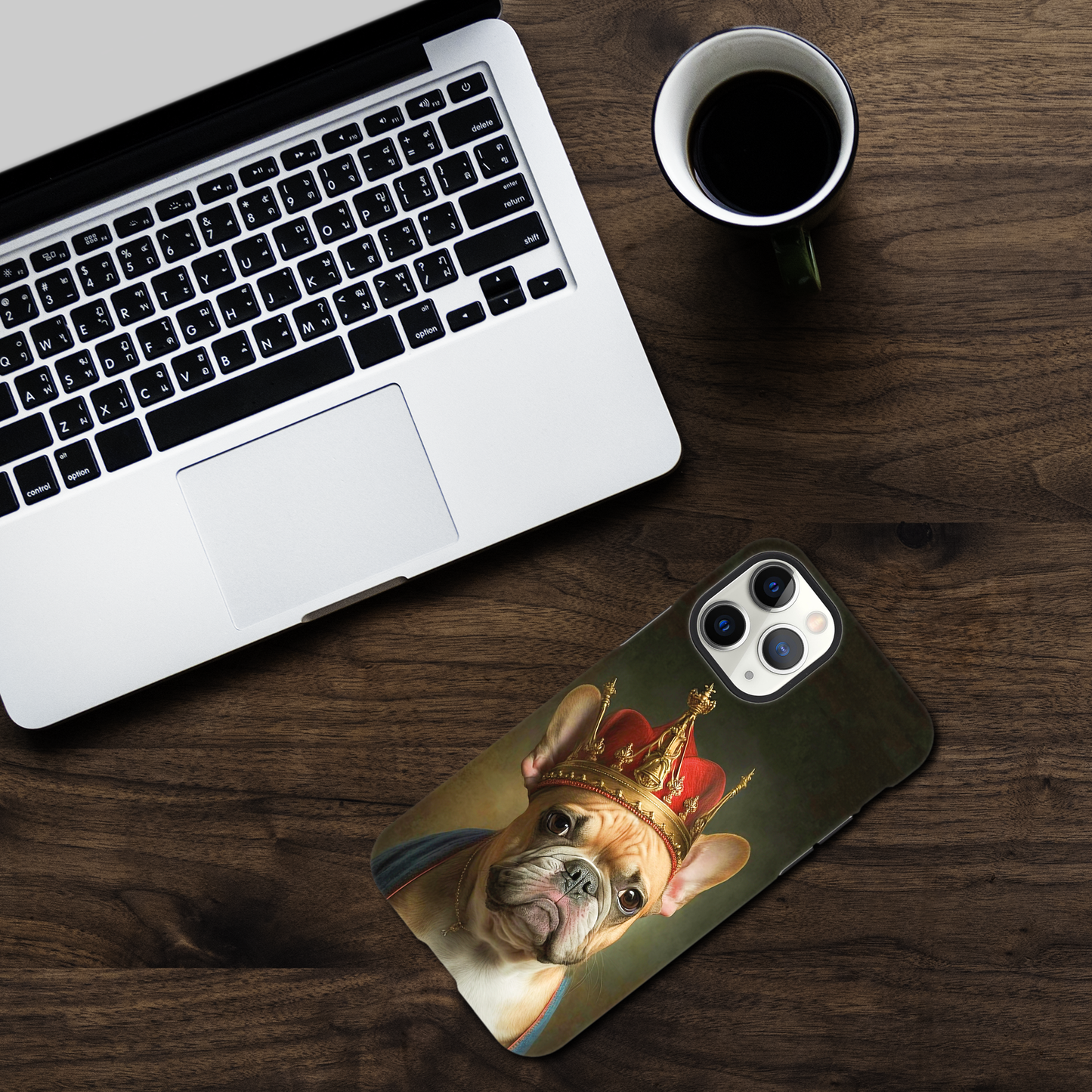 Renaissance painting of a french bulldog as a king - Phone case sturdy