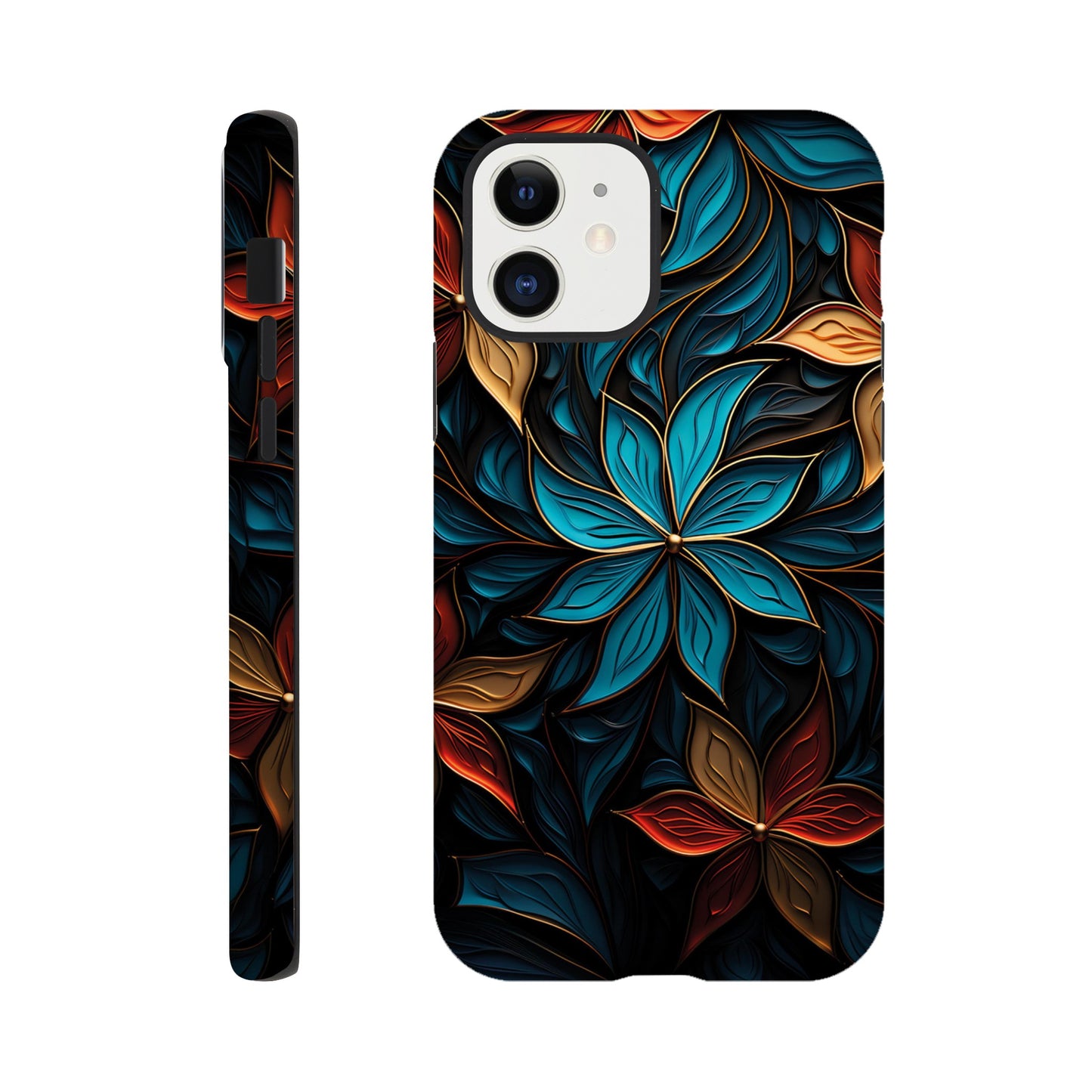 Blue and red flower art deco pattern- Phone Case sturdy