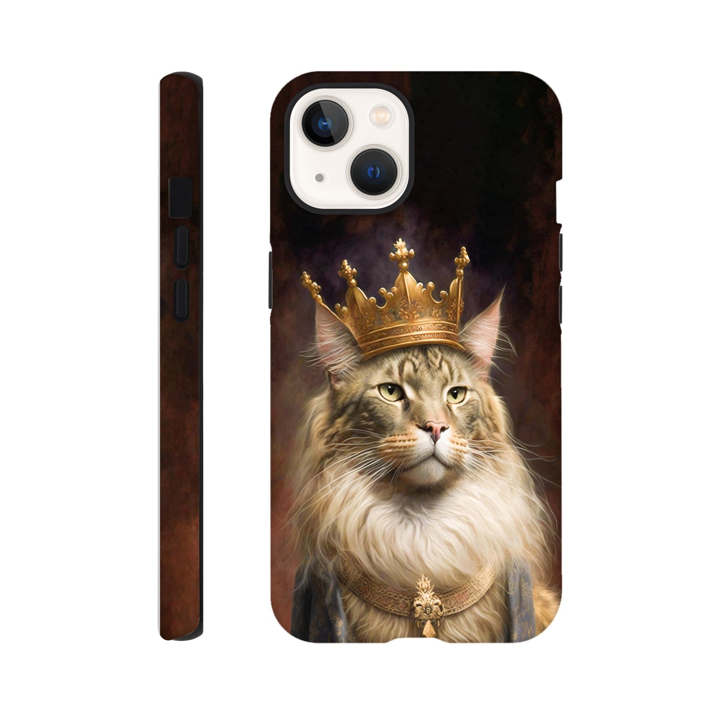 Renaissance painting of a Maine Coon with a king's crown - Phone case sturdy