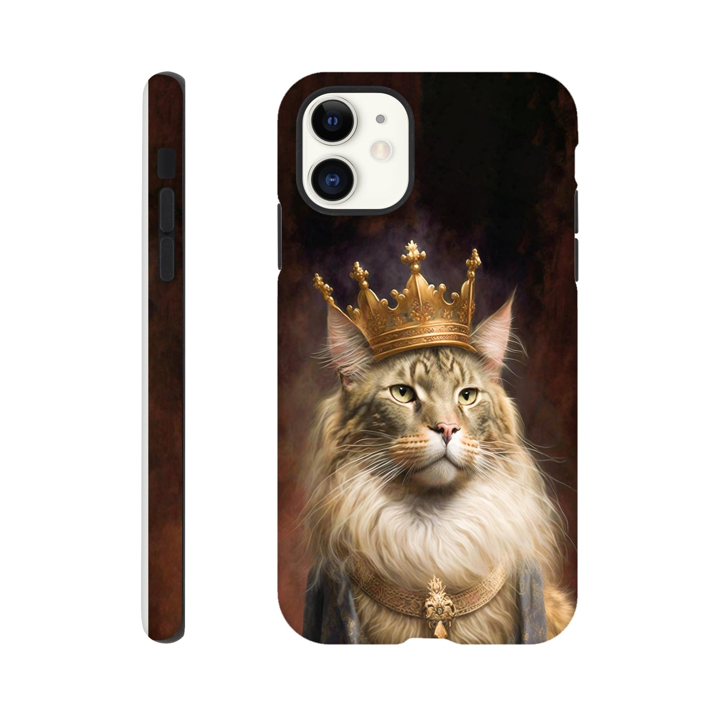 Renaissance painting of a Maine Coon with a king's crown - Phone case sturdy