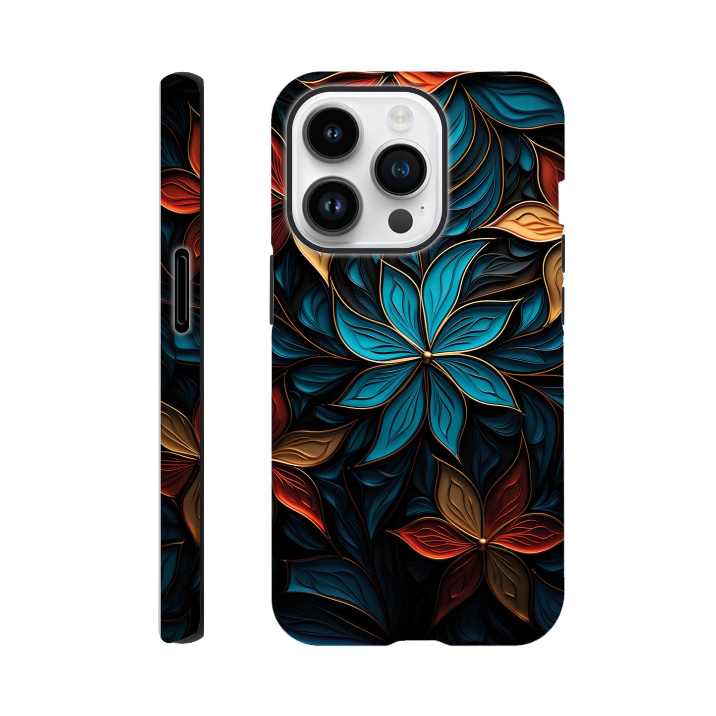 Blue and red flower art deco pattern- Phone Case sturdy