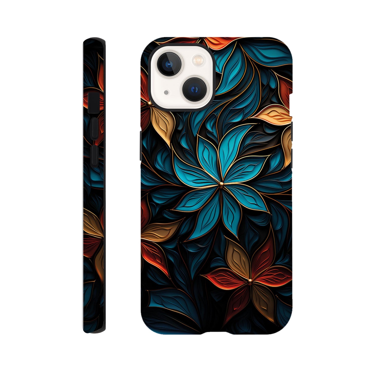 Blue and red flower art deco pattern- Phone Case sturdy
