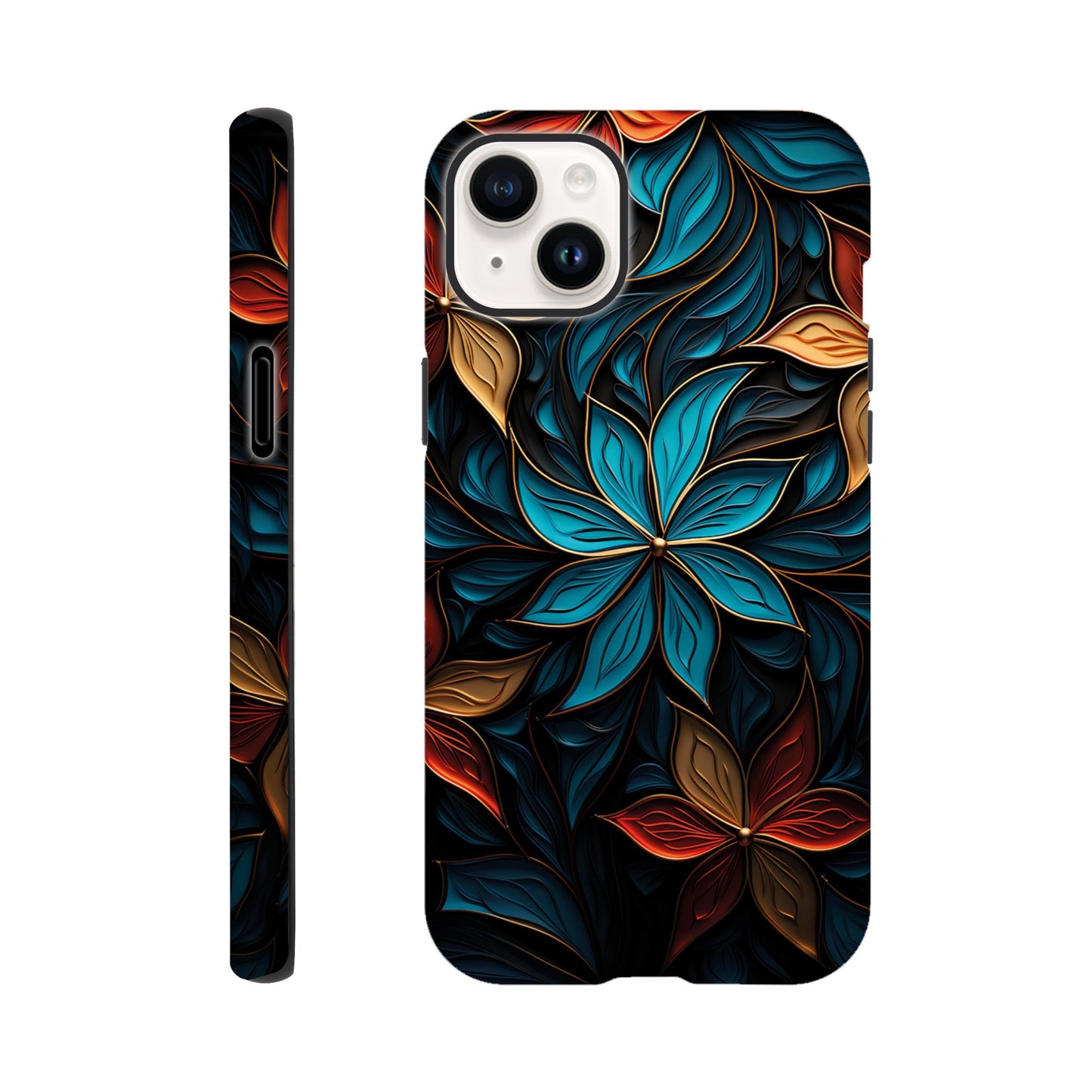 Blue and red flower art deco pattern- Phone Case sturdy