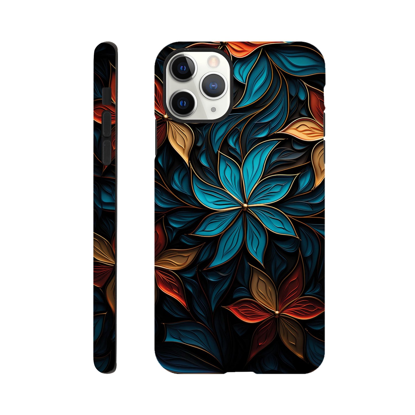 Blue and red flower art deco pattern- Phone Case sturdy