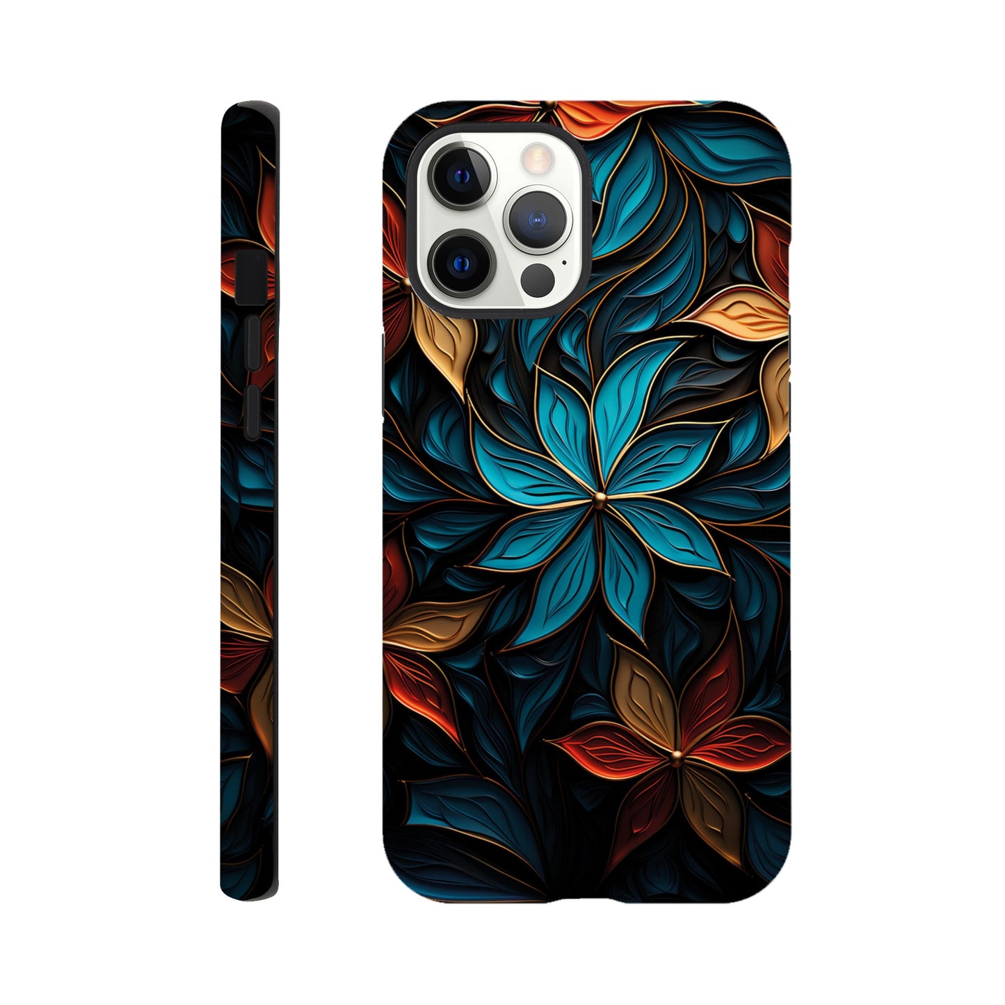 Blue and red flower art deco pattern- Phone Case sturdy