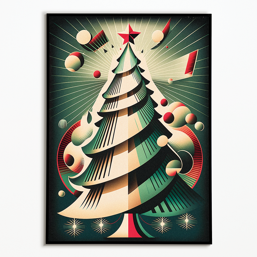 Red and green Christmas tree - Art Print