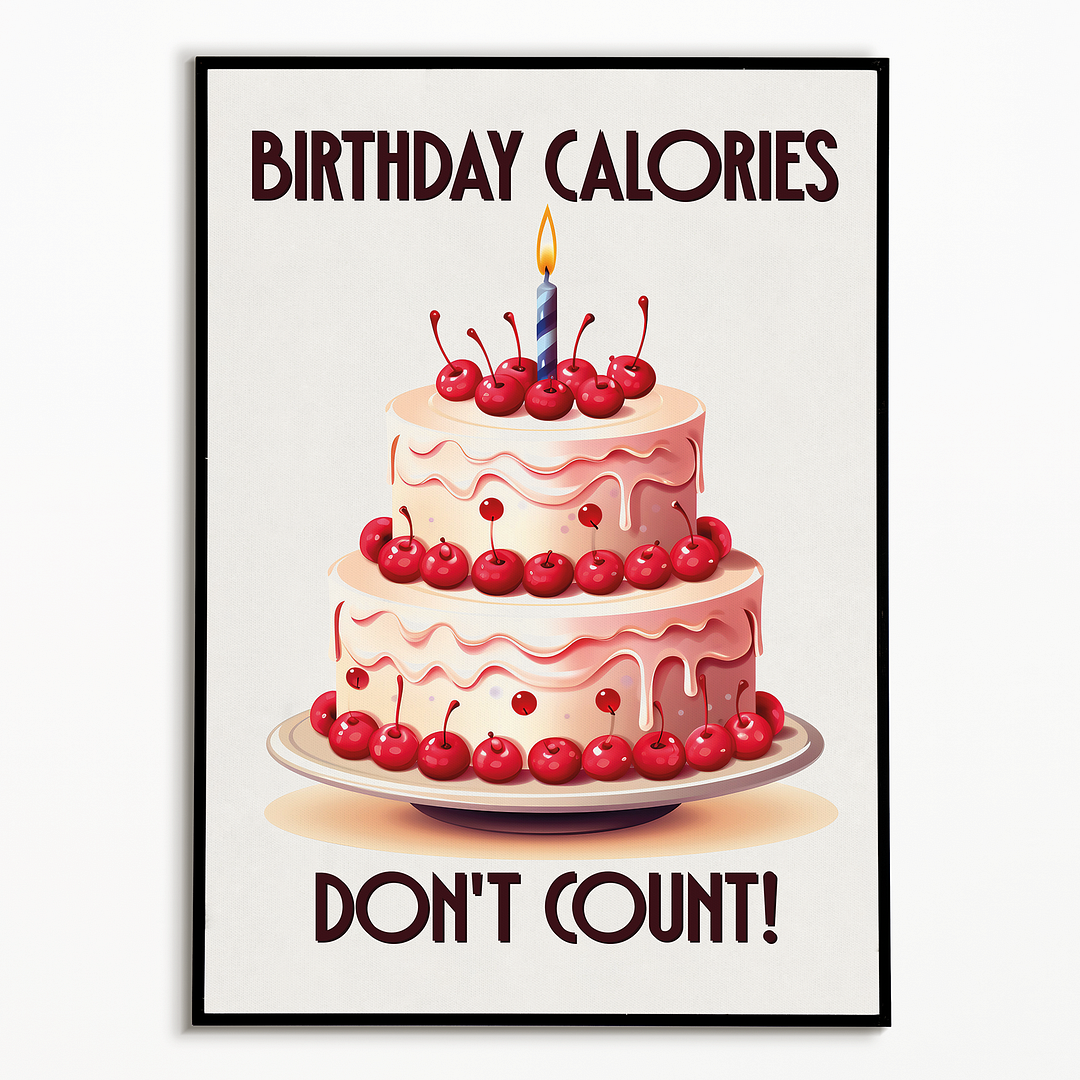 Birthday calories don't count! Pink Cake (Art Deco) - Art Print