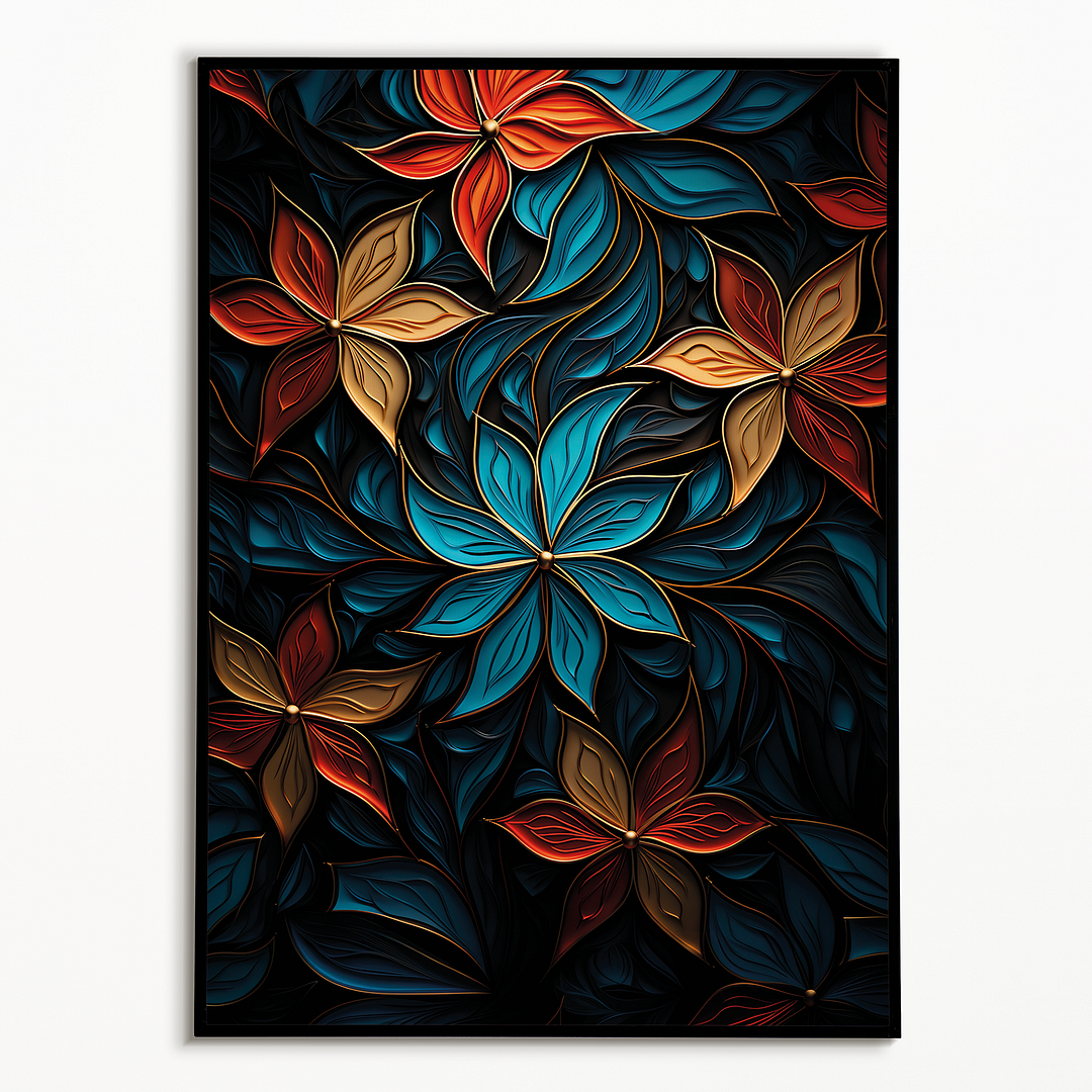 Blue and red flower pattern - Art Print