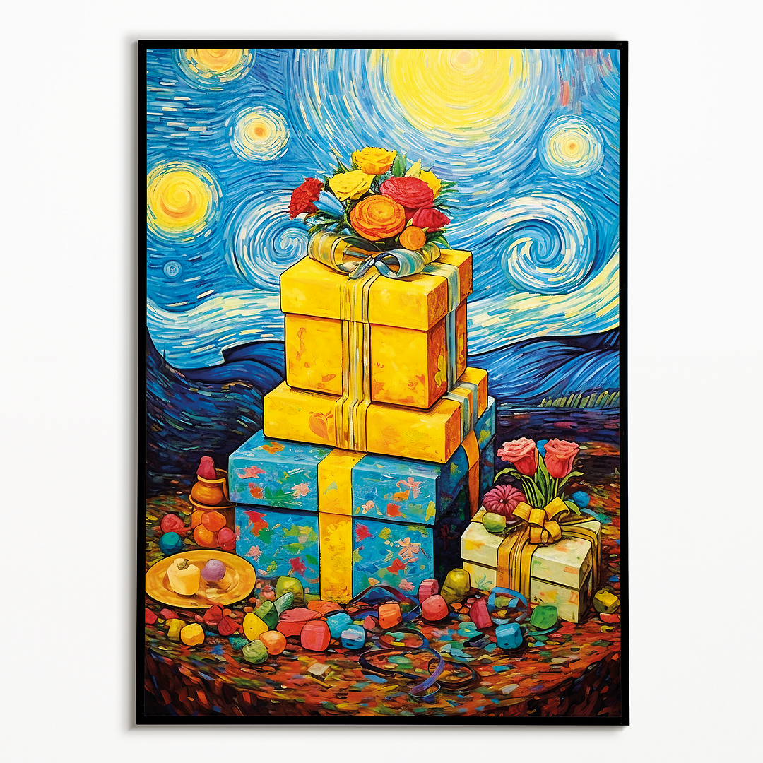 pile of presents in Van Gogh style - Art Print