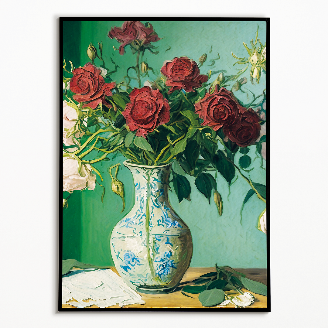Roses in a vase in Van Gogh style - Art Print