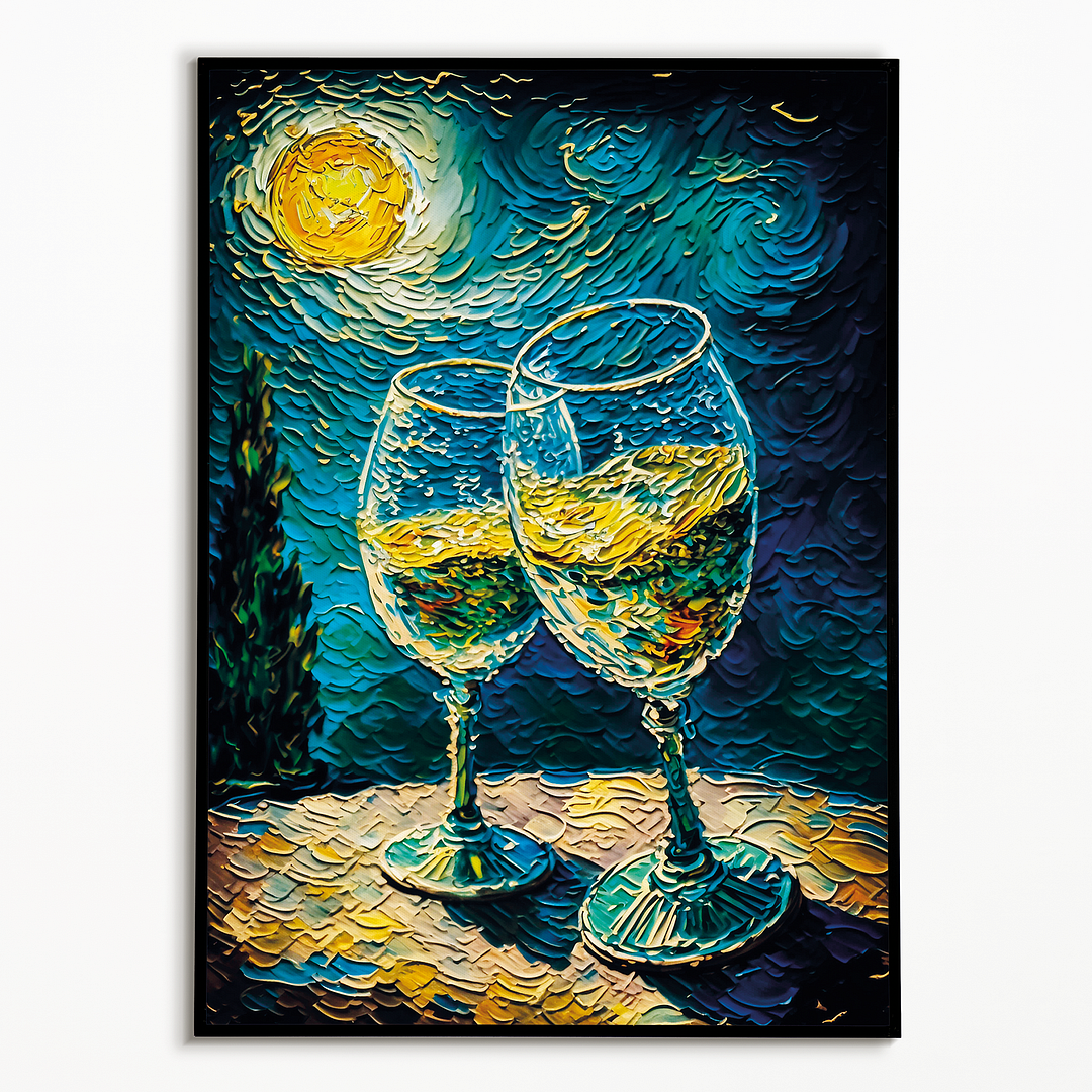Champagne glasses toasting in Van Gogh style - Art Print