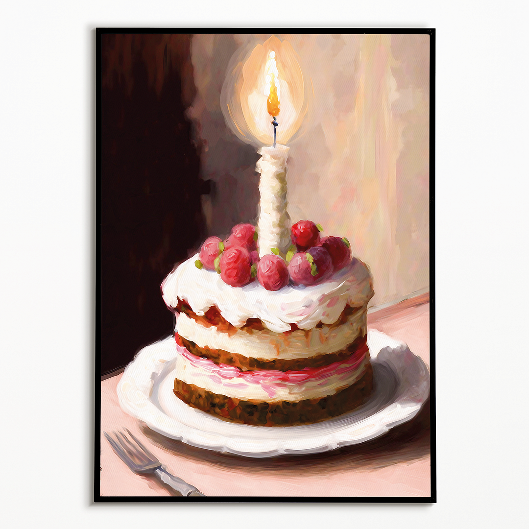 Stawberry Birthday cake painting in Claude Monet style - Art Print