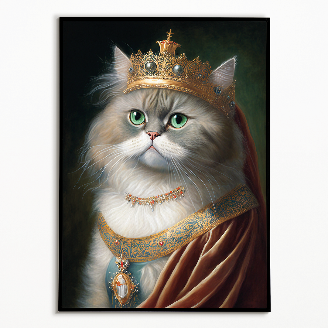 Renaissance painting of a Persian cat as a queen - Art Print