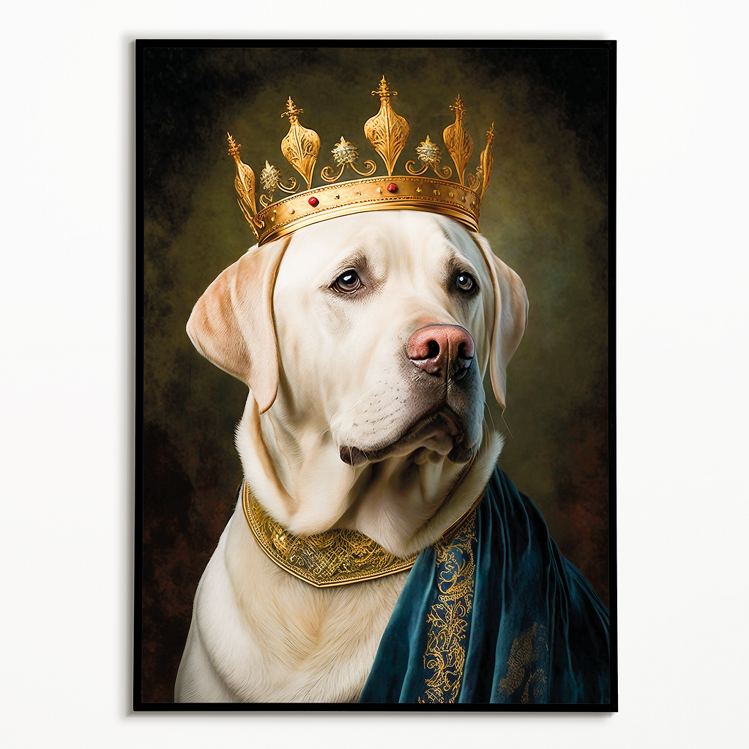 Renaissance painting of a white Labrador as a king - Art Print