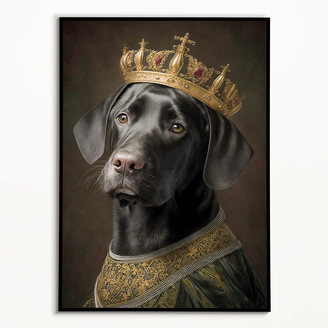 Renaissance painting of a black Labrador as a queen - Art Print