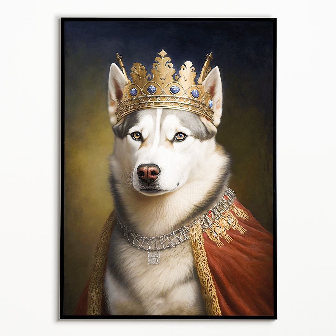 Renaissance painting of a Siberian Huskies as a king - Art Print