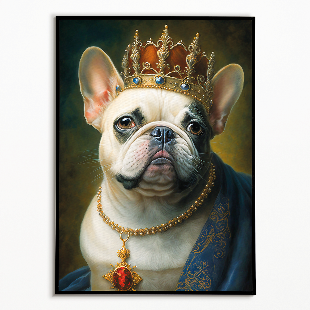 Renaissance painting of a french bulldog as a queen - Art Print