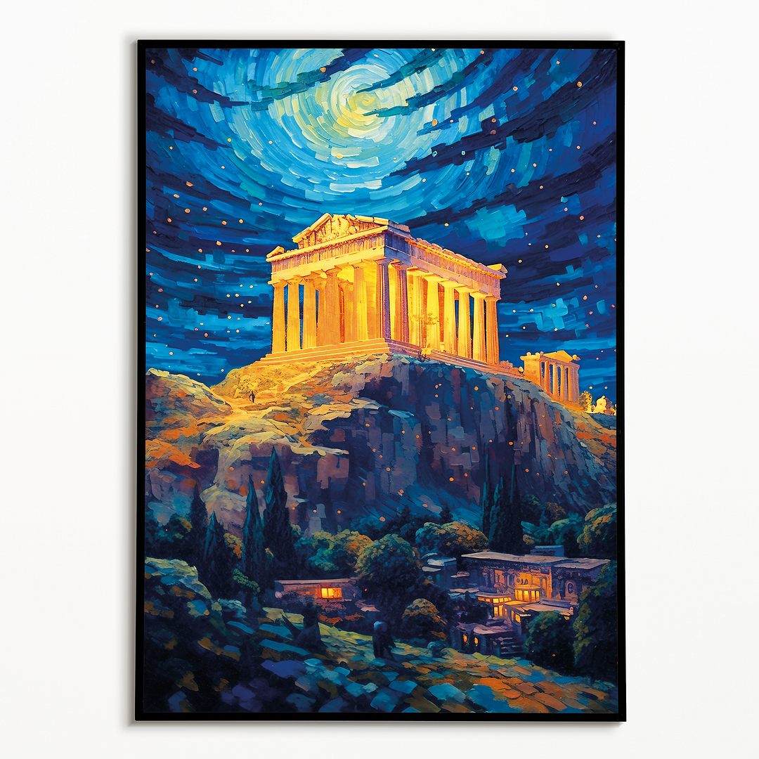 Akropolis van Athene at night in Van Gogh style - Art Print
