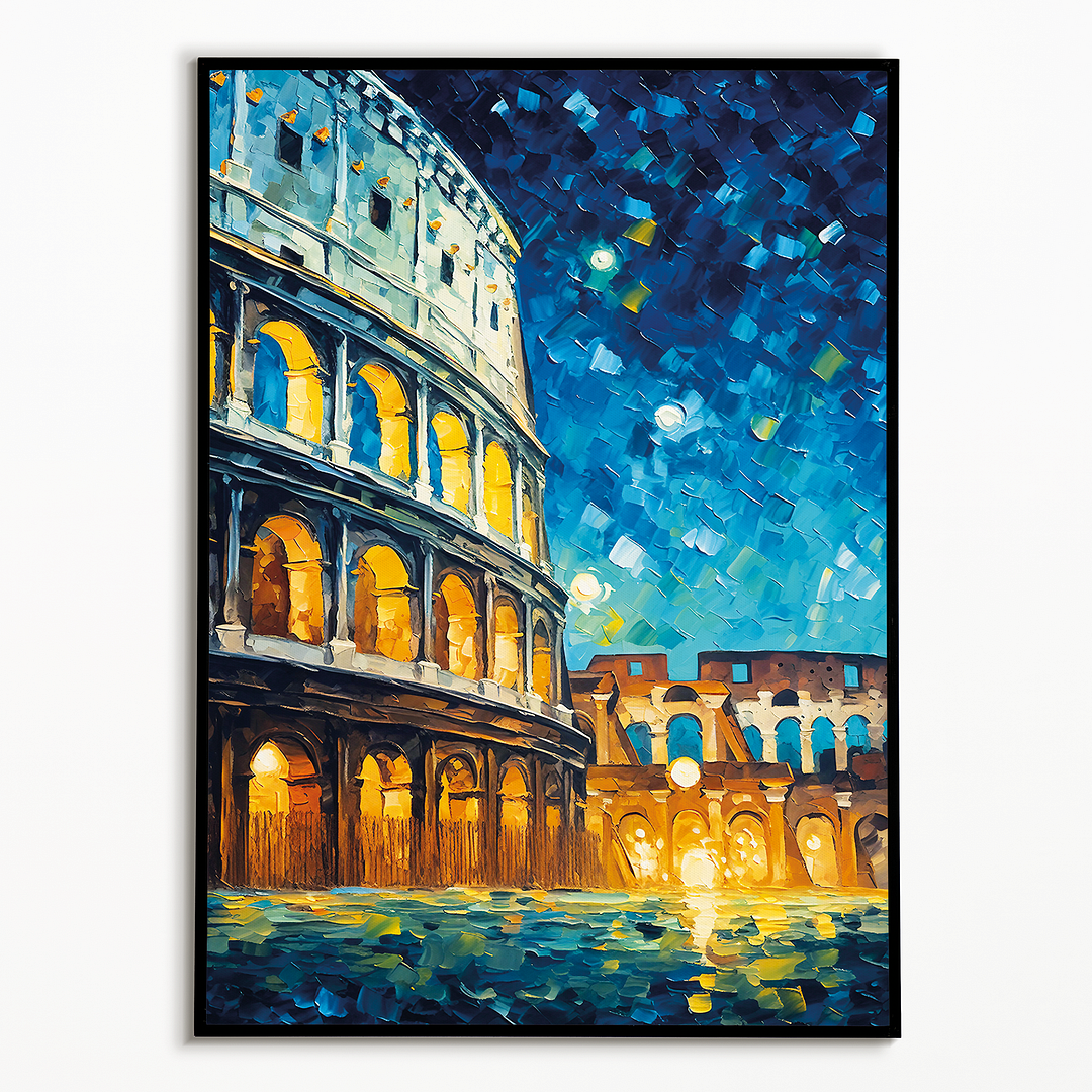 The Colosseum at night in Van Gogh style - Art Print