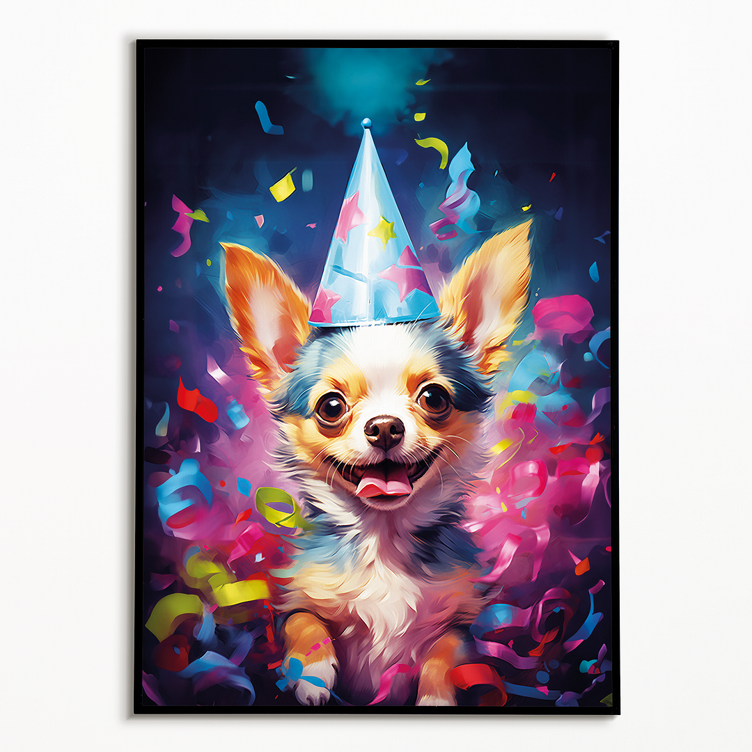 Chihuahua with a party hat colourful painting - Art Print