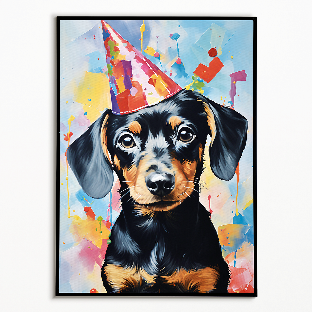 Dachshund wearing a party hat I - Art Print