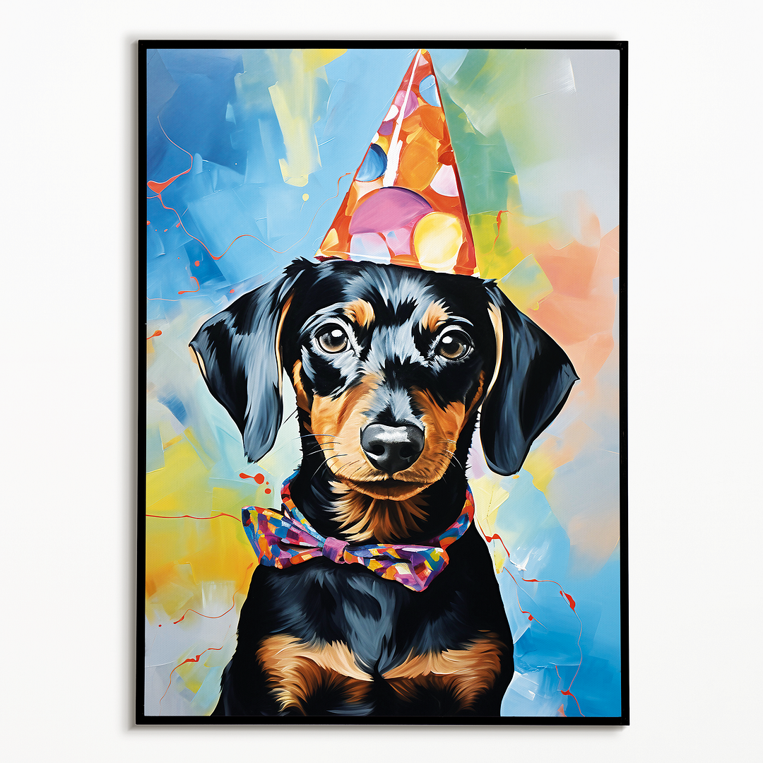 Dachshund wearing a party hat II - Art Print