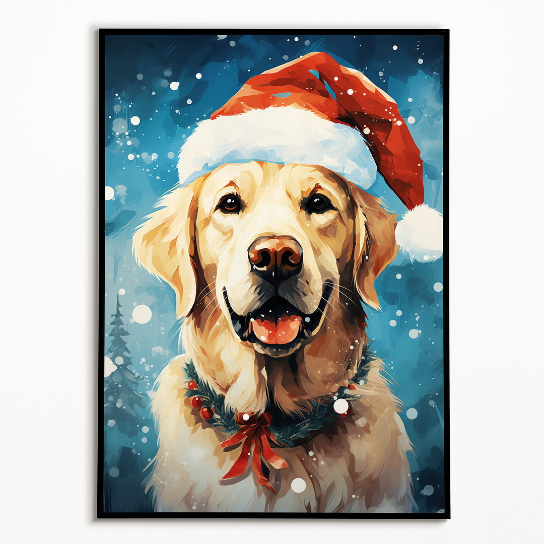 Painting of a labrador wearing a Christmas hat - Art Print