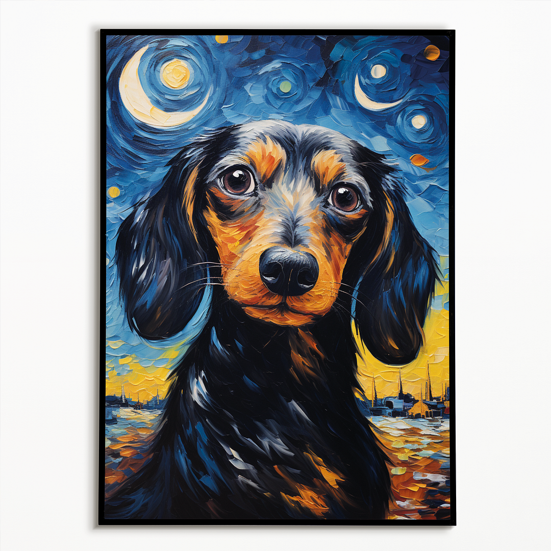 Dachshund and the starry night - Art Print
