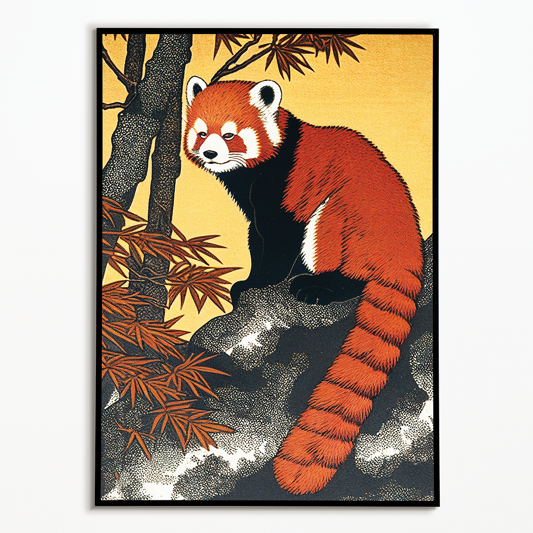 Red panda on a maple tree - Art Print