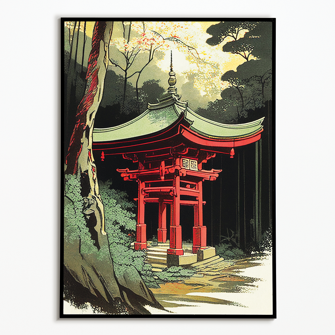Red shrine in the forest - Art Print